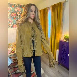 Women's Suede Fringe Leather Jacket - Brown